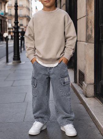 PANTALON CARGO EN JEAN BLEU GRIS