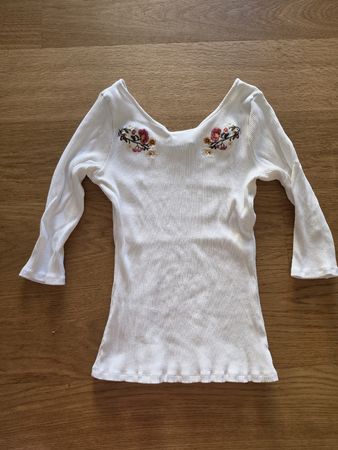 Langarmshirt Tally Weijl weiss Blumen Stickerei Grösse S