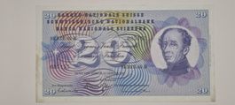 Note 20 FR 1969 ungefaltet (Klebstoffreste)