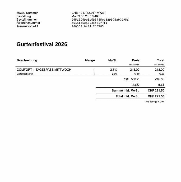 Billets: Gurtenfestival Comfort Mittwoch – D'occasion à Gerzensee par brasella