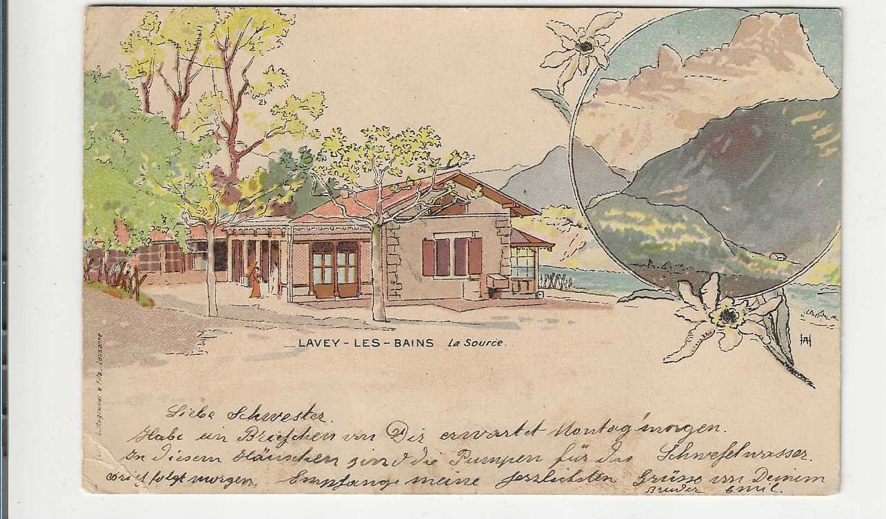 Cartoline postali: Lavey-les-Bains,1907 – Usato da Spiez venduto da Niesen20
