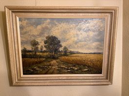 Altes Landschaftsbild Handbemalt Auf Leinwand signiert