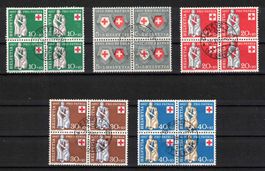 1957 Pro Patria Serie im 4er-Block Nr. B81-B85 mit Zentrum-ʘ