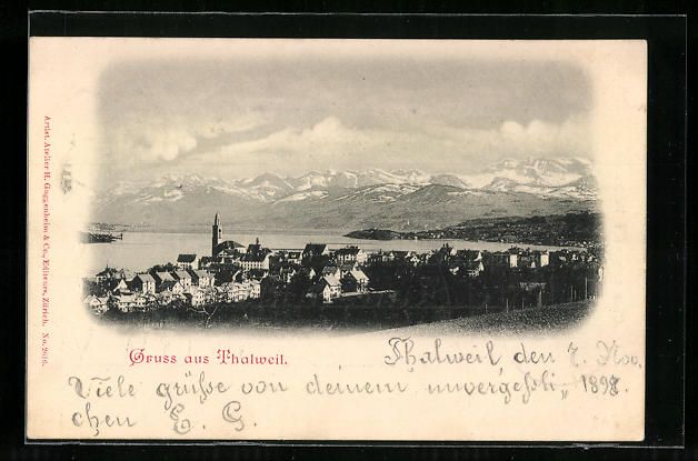 Cartoline postali: Thalweil, Totalansicht mit Alpenpanorama – Usato da Berlin venduto da bartko-reher
