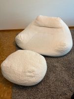 Large Bean Bag Lounge Chair with Matching Footstool | White