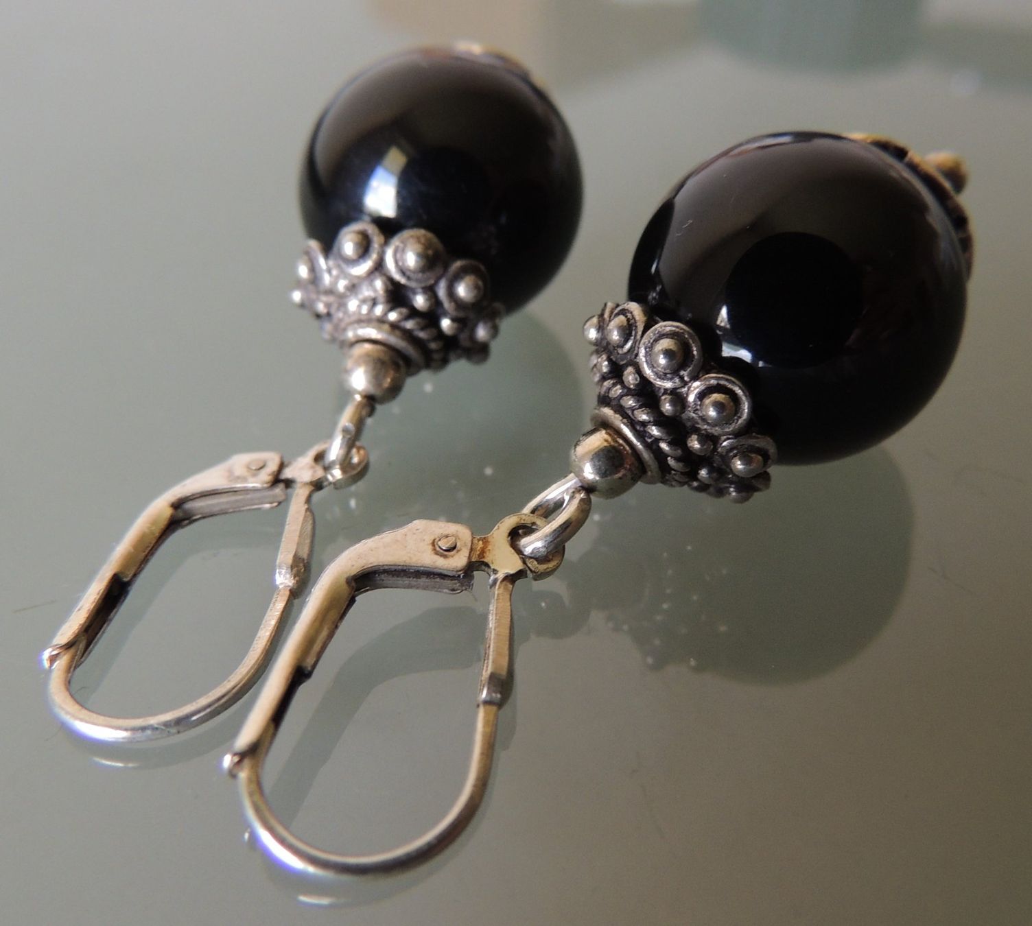 Antikschmuck: Onyx Silber 925 Ohrringe – Gebraucht aus Waldenburg von  3