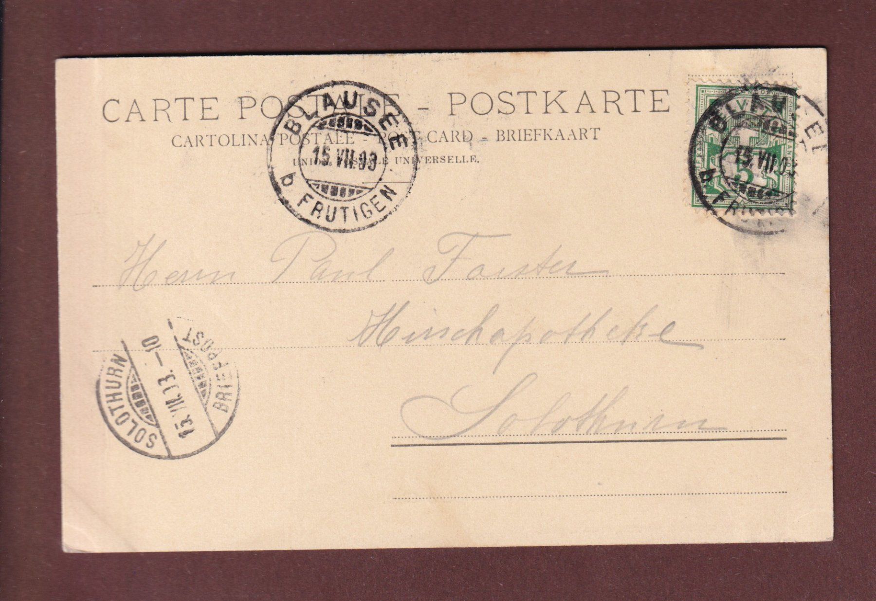 Cartoline postali: BLAUSEE / LAC BLEU - 1903 CPN – Usato da Pully venduto da nicecards-shop 1