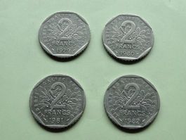 4x 2 Francs  France 1979, 1980, 1981, 1982