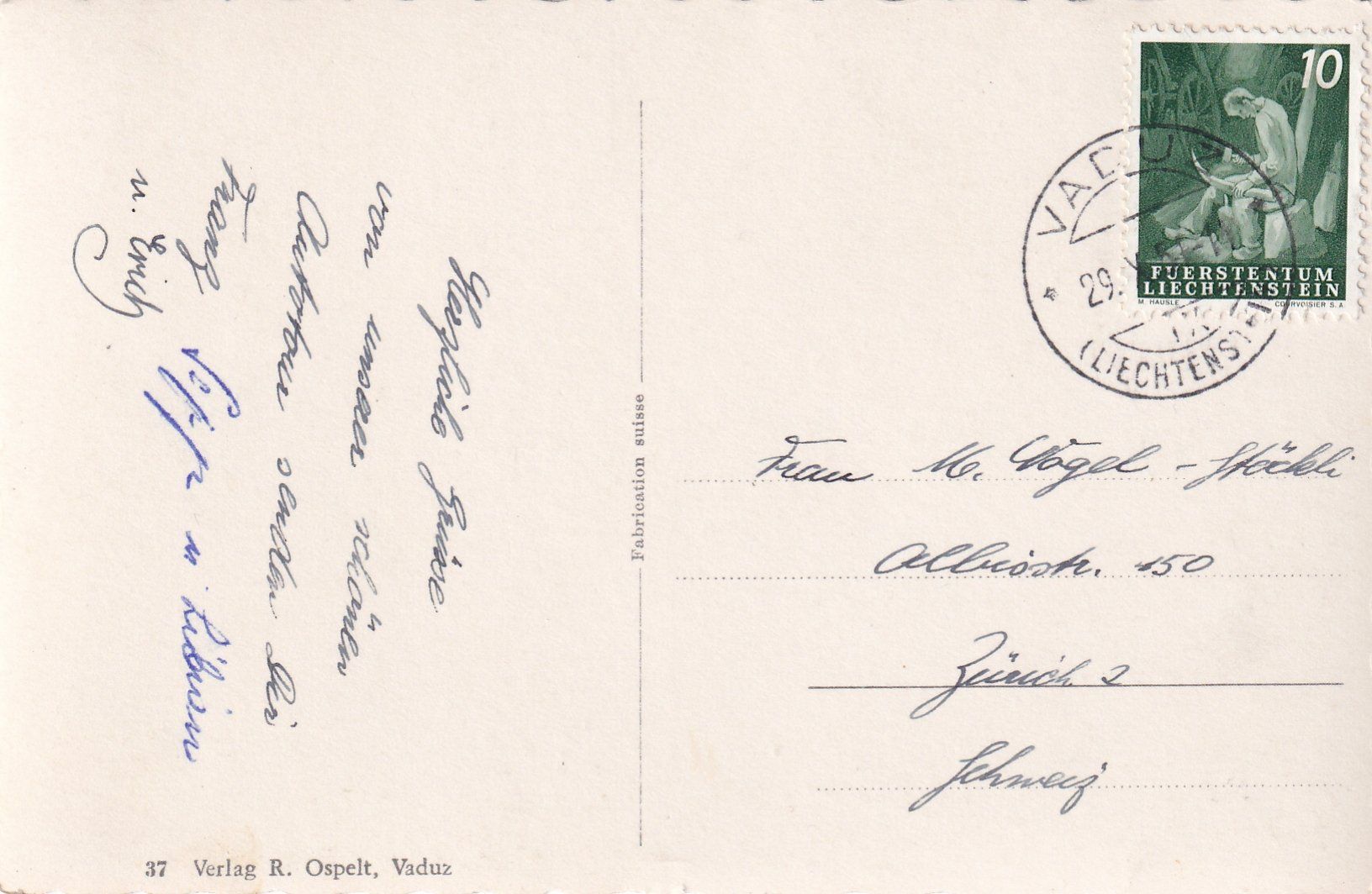 Cartoline postali: Vaduz - Schloss Vaduz /bc – Usato da Hombrechtikon venduto da Rudolf07 1