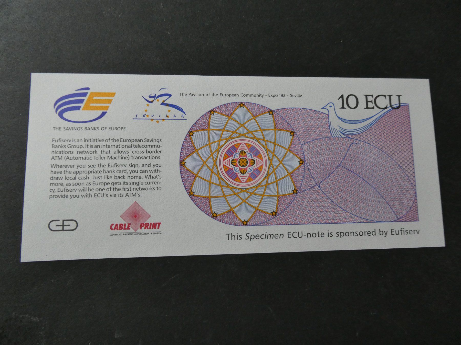 Billets de banque: Spanien 1992, 10 Ecu    ungefaltet – D'occasion à Hinterforst par Rohusri 1