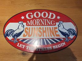 Wandschild Metall Good Morning oval 55 cm guter Zustand