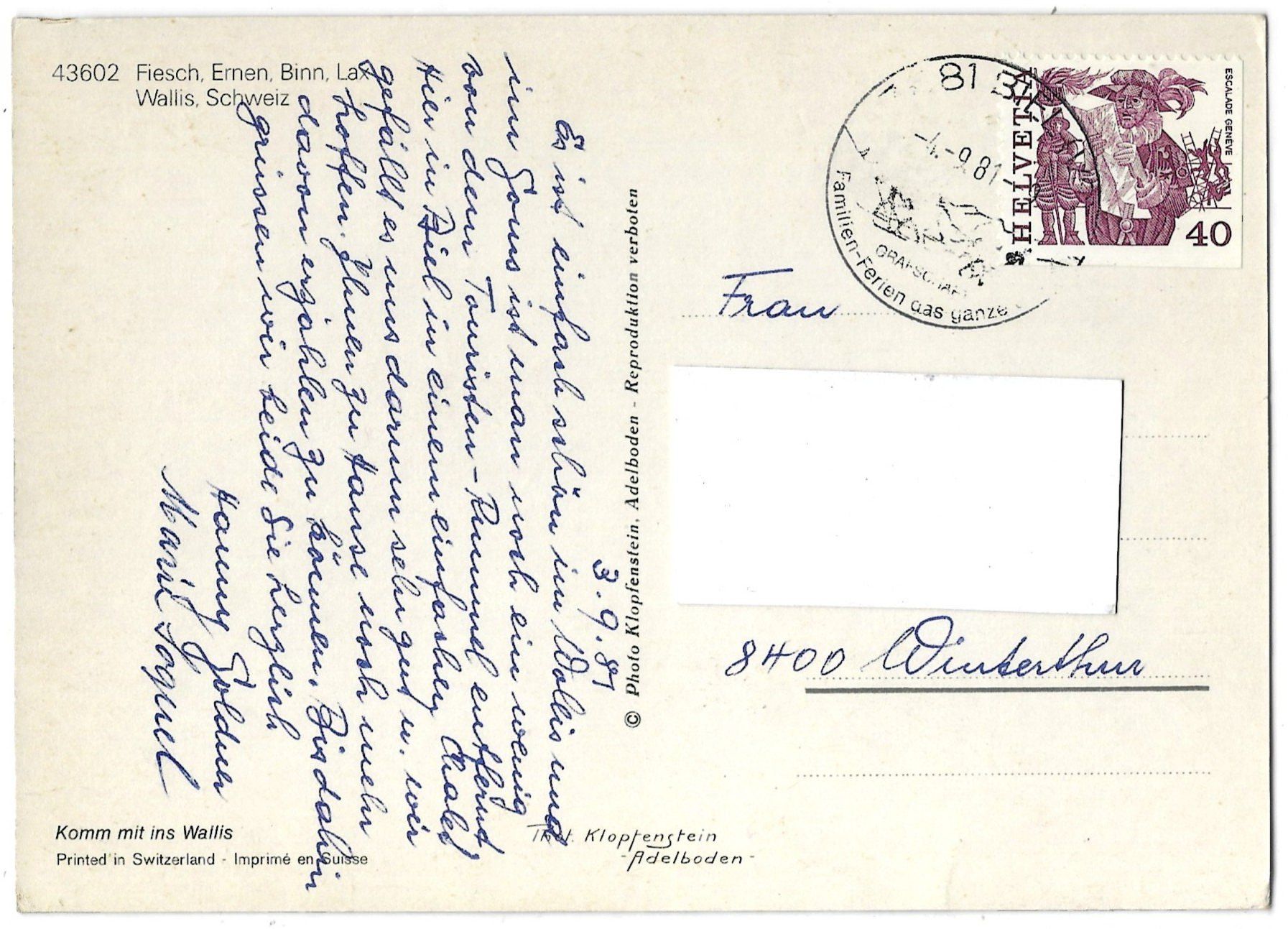 Cartoline postali: Fiesch-Ernen-Binn – Usato da Bütschwil venduto da Jackson1A 1