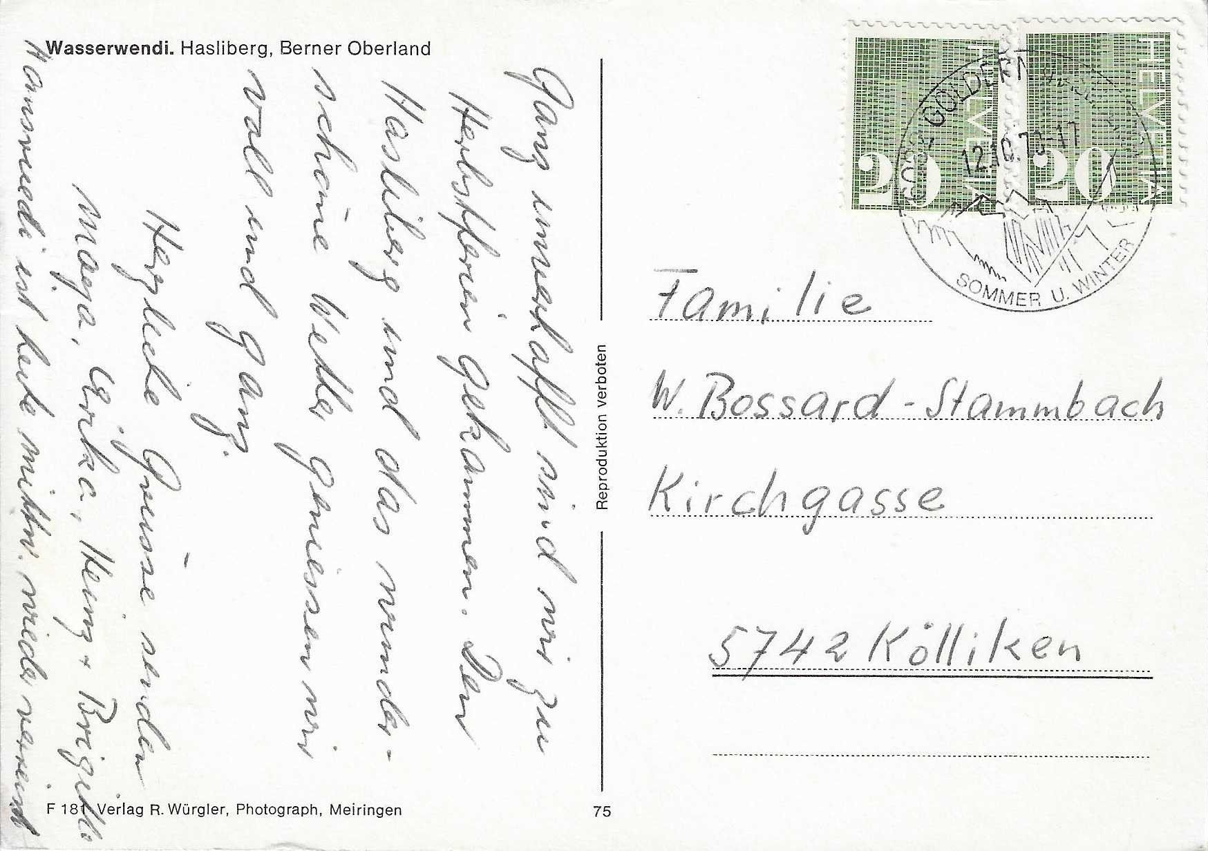 Cartoline postali: Wasserwendi Hasliberg BE – Usato da Rothrist venduto da Stranglehold 1