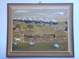 ALPAUFZUG TOGGENBURG CHURFIRSTEN SIGNIERT BAUERNMALEREI