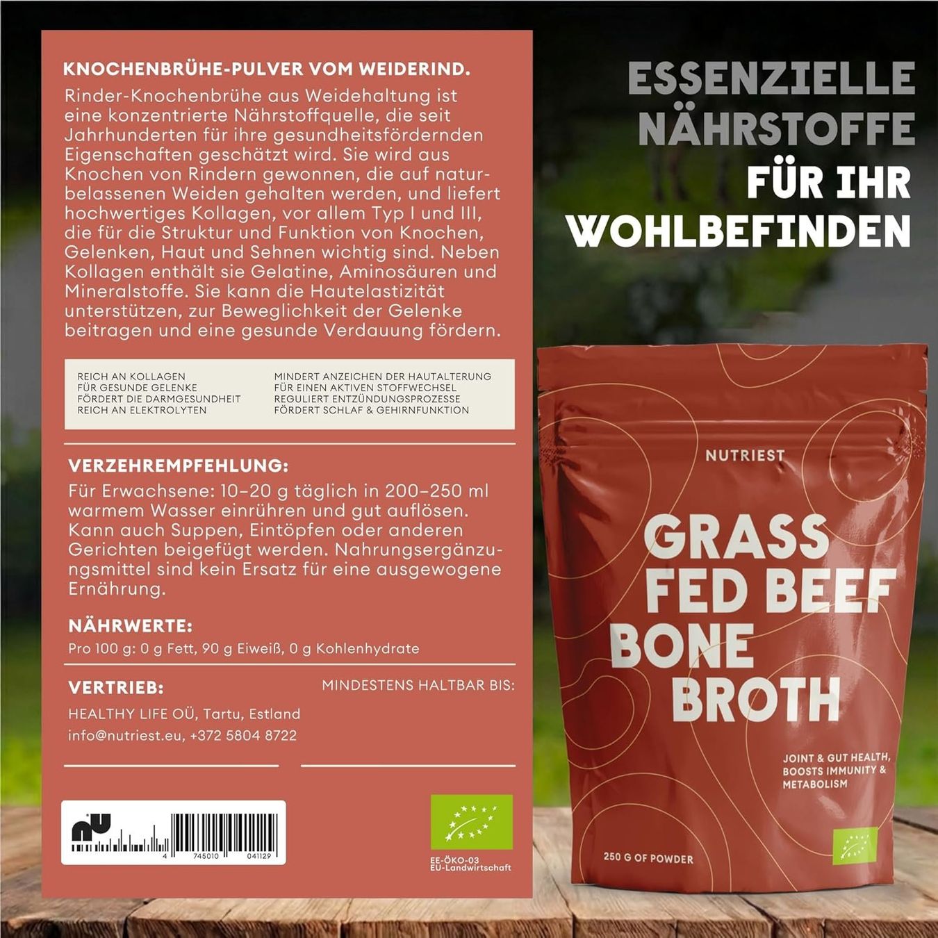Cibi & Specialità: Nutriest Bio Knochenbrühe Pulver Weiderind 250g – Nuovo e nell'imballaggio originale da Suhr venduto da SchnapperCH 1