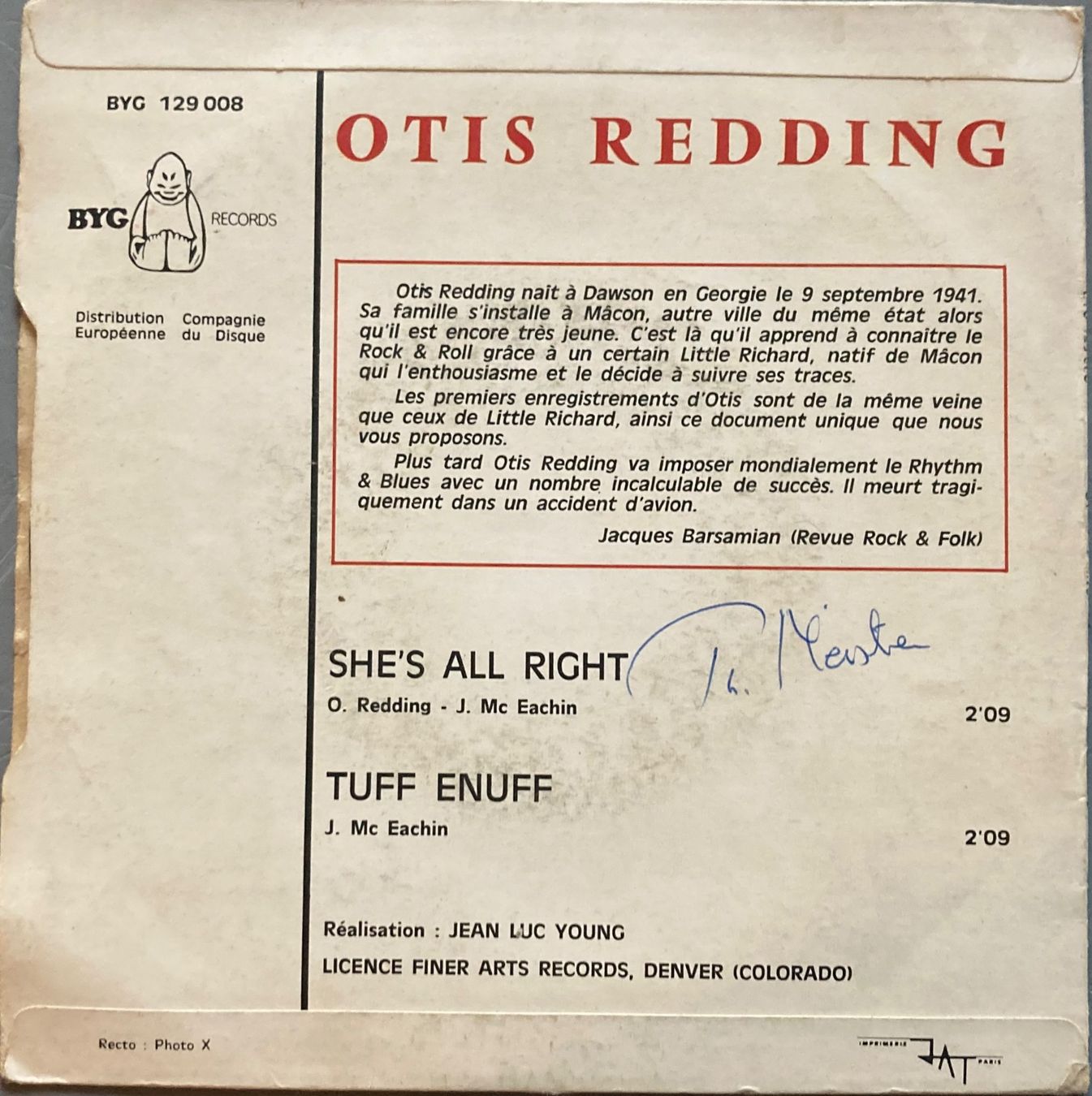Dischi in vinile: OTIS REDDING - SHE'S ALL RIGHT – Usato da Poliez-Pittet venduto da Newtown-Records 1