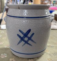 Alte Steingut Topf / blau grau - H 14.5cm