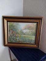 Gerahmtes Gemälde Sommerhaus mit Blumen