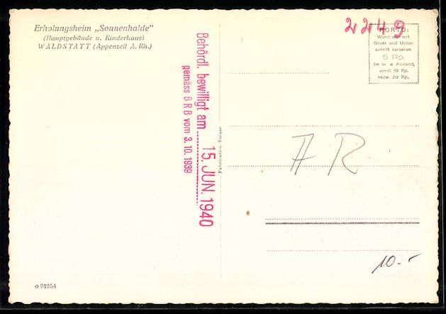 Cartoline postali: Waldstatt /Appenzell A. Rh., Erholungshe – Usato da Berlin venduto da bartko-reher 1