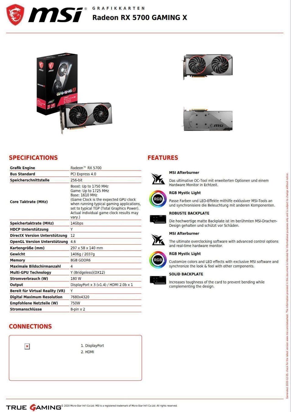 MSI Schede grafiche: MSI Radeon RX 5700 GAMING X – Usato da Wettingen venduto da Schabernack_sam 5