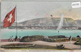 Geneve - Vue sur le lac et le Mont-Blanc depuis le Parc de M