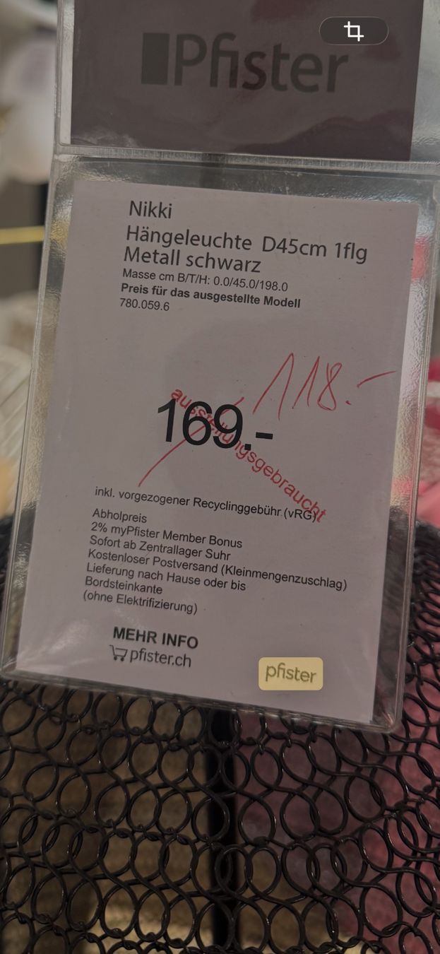 Pfister Lampade: Hängeleuchte Pfister Nikki, schwarz – Usato da Wallisellen venduto da Z0C 2