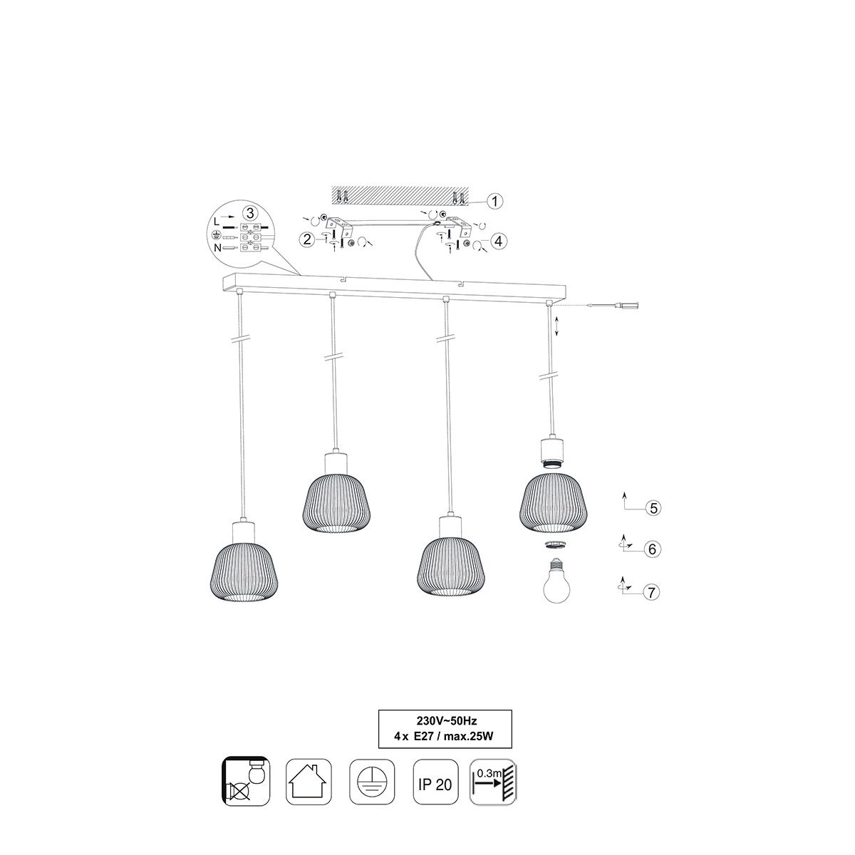 Lampadari & plafoniere: Pendelleuchte, Glas, 90 cm x 15 cm – Nuovo (secondo la descrizione) da Kreuzlingen venduto da Smart-Light 8
