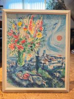 Buntes Wandbild im Holzrahmen (Blumen & Landschaft)