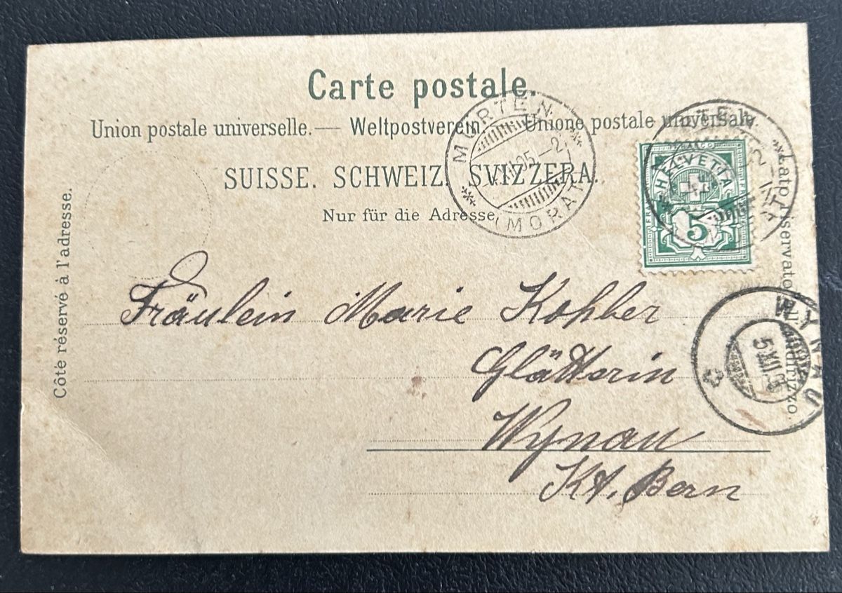 Cartoline postali: Souvenir de Courgevaux Litho  – Usato da Horw venduto da Tellbub 1