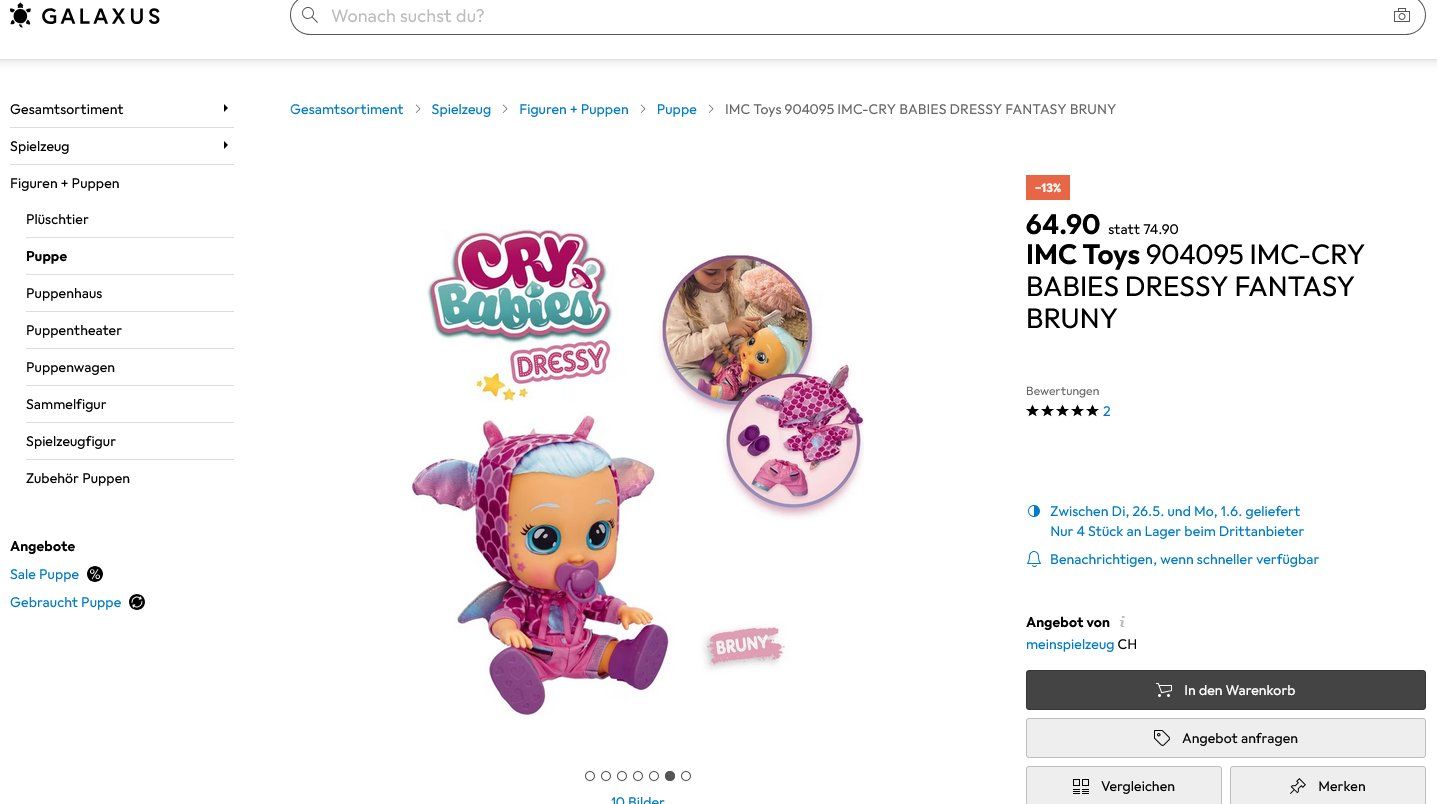 Bambole: Cry Babies "Bruny" – Nuovo e nell'imballaggio originale da Oensingen venduto da Liquidations-Shop 2