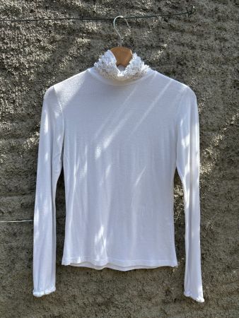 Rüschen Rollkragen Langarm Pullover weiss // Cottagecore