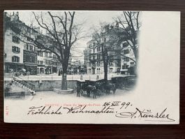 GENÈVE Place de Bourg-de-Four, animée, 1899