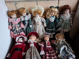 Porzellanpuppen Set 9 Stück Vintage gebraucht Zustand