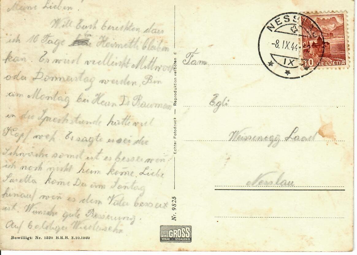 Cartoline postali: Krankenhaus Wattwil  1944 – Usato da Hochdorf venduto da Ziegel-16 1