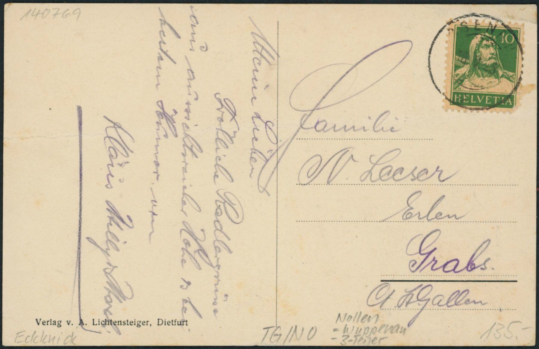 Cartoline postali: TG Nollen - Wuppenau – Usato da Schindellegi venduto da masutka7 1