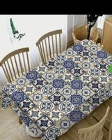 Tischdecke blau-weiss gemustert rechteckig neu