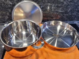 2 NORWEGISCHE KUPFERPFANNEN ZUM NIEDER-KNIEN..BRANDNEU TOP !