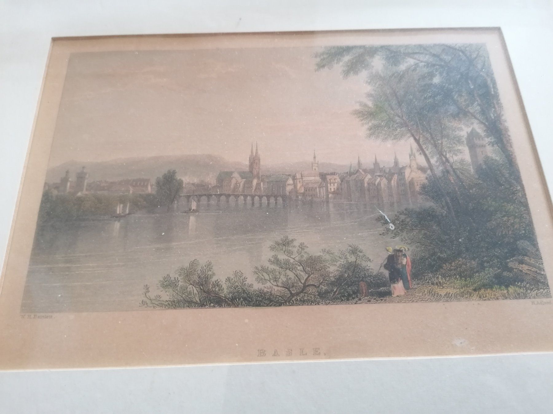 Stiche: Stahlstich "Basle" H.Adlard / W. H. Bartlett um 1850? Basel – Gebraucht aus Schönenbuch von Mentio_SB 2