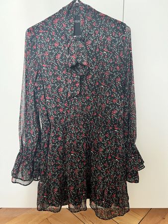 Zara Floral Dress, Size M, Chiffon, Black/Red, Autumn Style