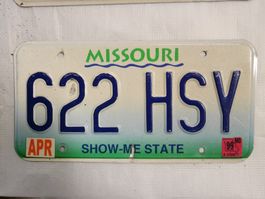 Missouri USA Nummernschild 622 HSY, Jahr 1999, Top!