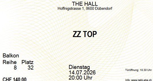 Tickets: ZZ TOP - 2 Sitzplatz Tickets - The Hall - 14.07.26 – Gebraucht aus Nürensdorf von Jx3p 1