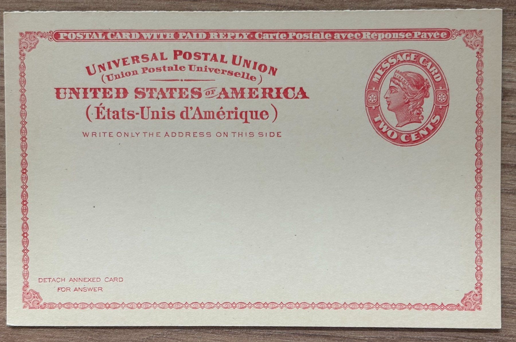 Tutti i francobolli: MESSAGE CARD TWO CENTS USA – Usato da Ostermundigen venduto da wini63