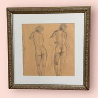 Original Figure Sketch Drawing, Framed, Ready to Hang