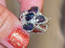 Black Opals SS925 14k WG Vermeil Handmade Ring