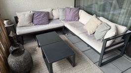 Lounge Set Gartensofa mit zwei Tischen dunkelgrau