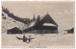 Mürren, Englische Kirche, belebt, um 1925-30
