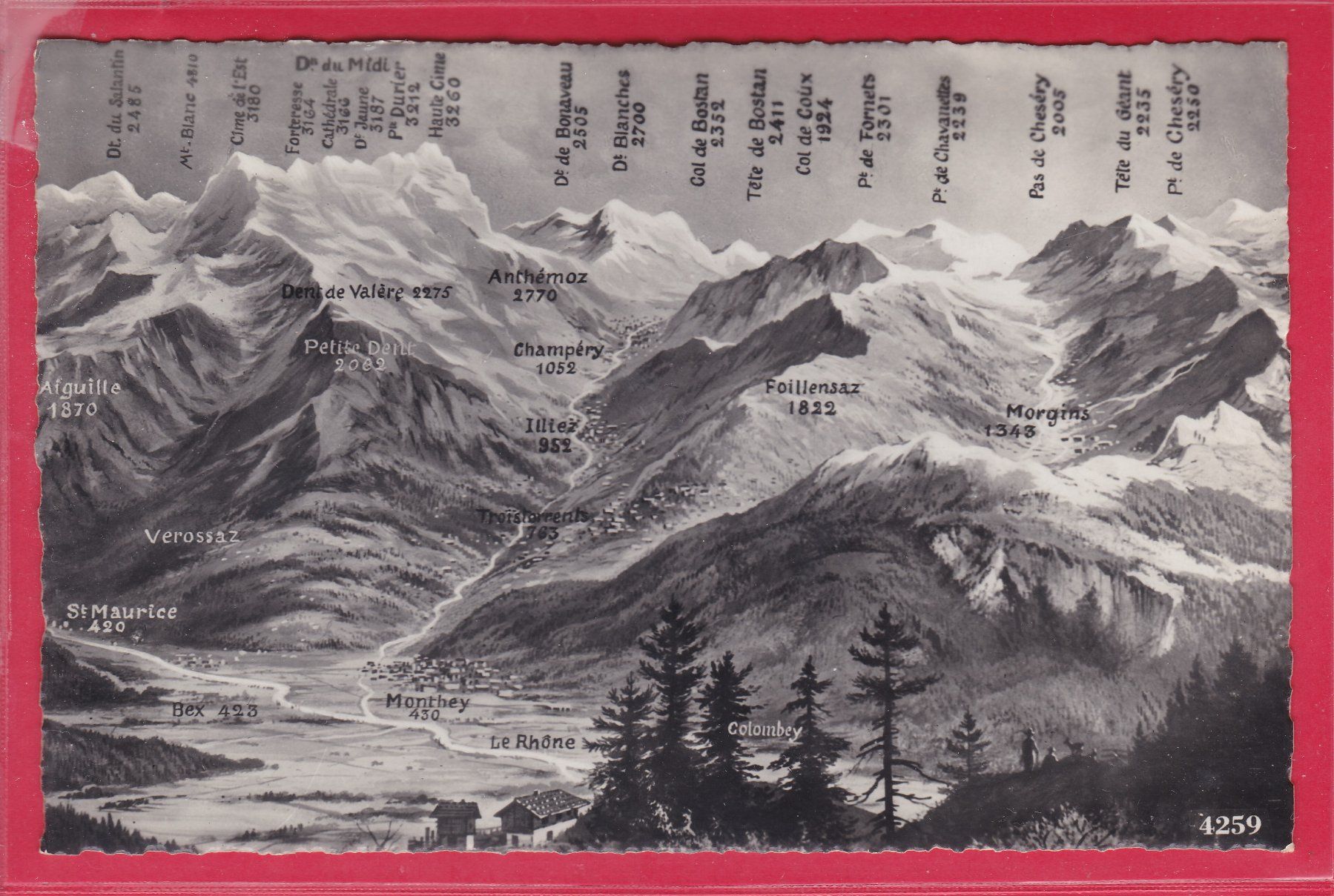 Cartoline postali: PANORAMA, MONTHEY, 6.3.1941 – Usato da Oberrieden venduto da Gebirgsstelze