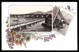 Lithographie Geneve, Schloss Chillon am Genfersee, Teilansic
