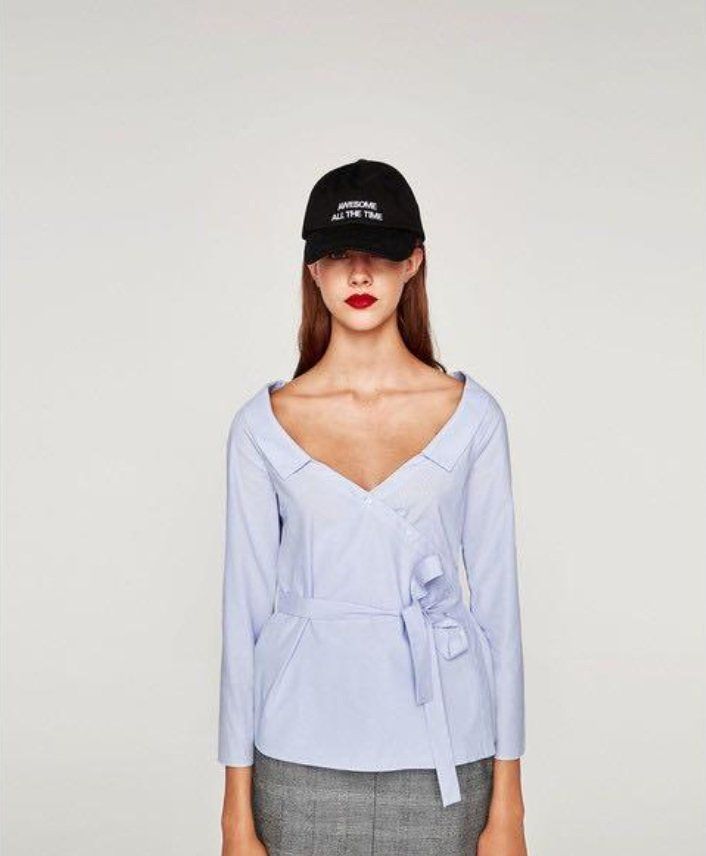 Zara Camicette: Zara Wickelbluse Hemd Hemdbluse Baumwolle hellblau – Nuovo (secondo la descrizione) da Rotkreuz venduto da ILURENA 1