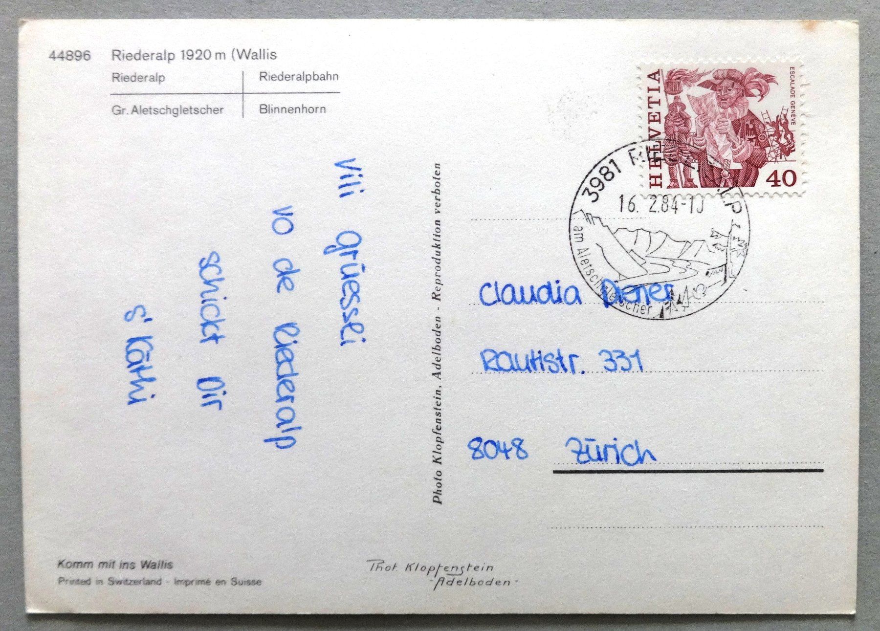 Cartoline postali: Riederalp 1920 m, Wallis – Usato da Fétigny venduto da Billy2miny 1